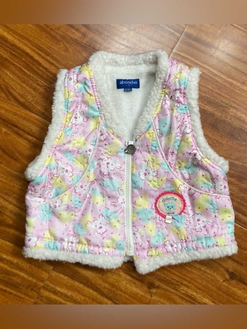 Vintage Absorba Girls Floral Sherpa Zip Front Vest Size 3 Cottagecore Cabincore